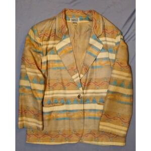 Vtg Bill Blass Blassport Women's Aztec Jacket Blazer Sz XL Kahki
